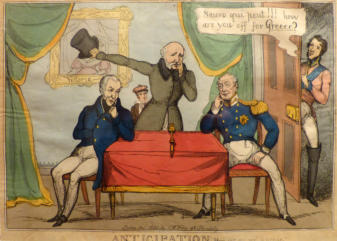 Vorwegnahme - Das Bild ist von 1830 und zeigt, wie die "Schutzmächte" schon den Gewinn verteilen.